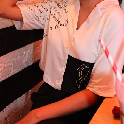 Embroidered Graffiti Button-Down Tee